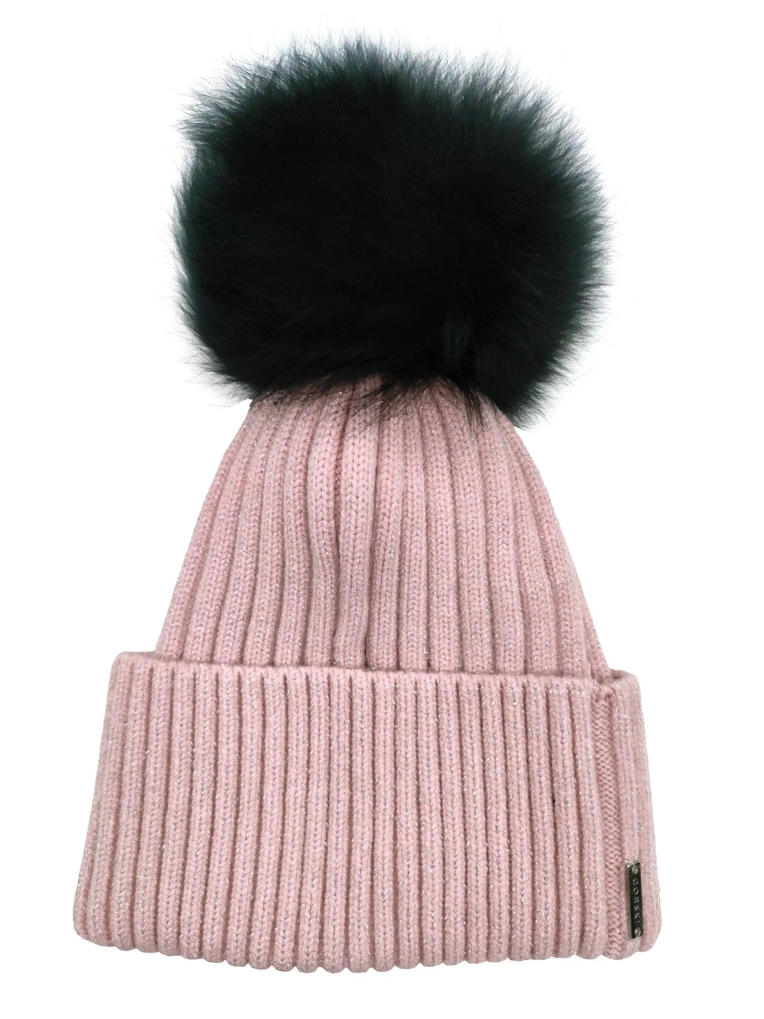 Metallic Wool Blend Knit Hat with Select Lamb Pompom