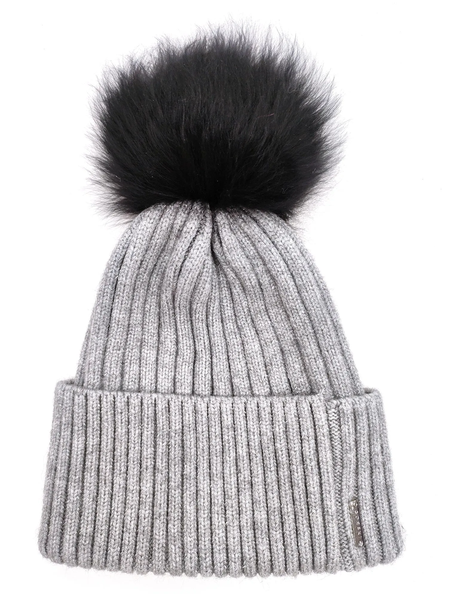 Metallic Wool Blend Knit Hat with Select Lamb Pompom