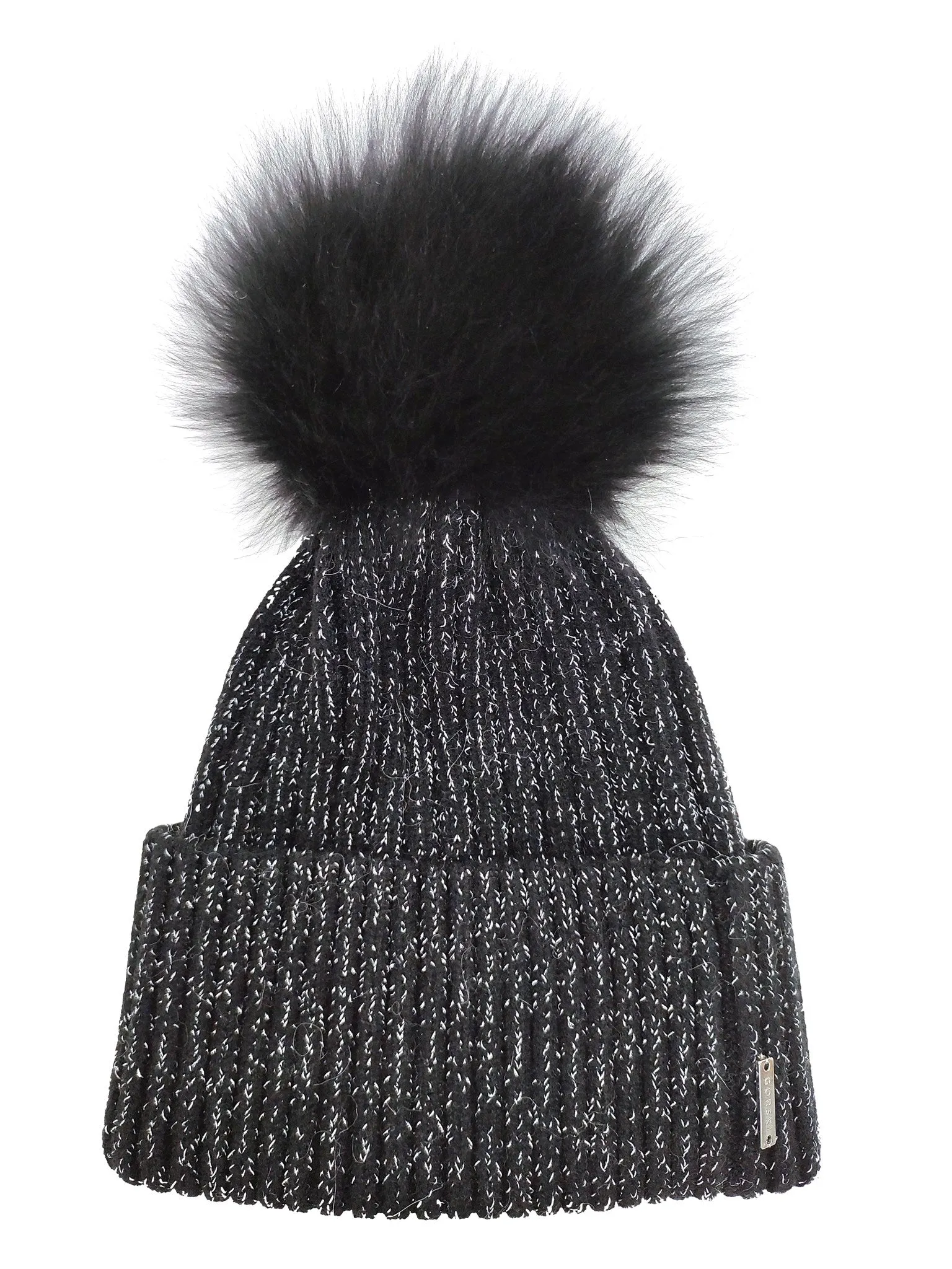 Metallic Wool Blend Knit Hat with Select Lamb Pompom