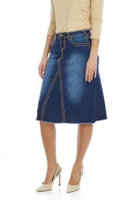 Modest Below the Knee A-line Flary Jean Skirt for Women 'Victoria'