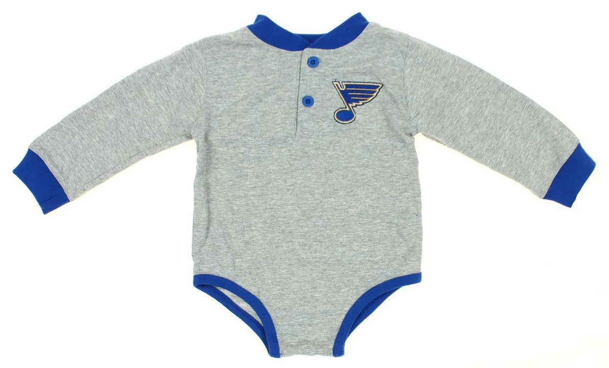 NHL Infant St. Louis Blues Creeper Top and Fleece Pants Set, Grey-Blue