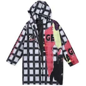 Plaid Color Block Print Lapel Trench Coat