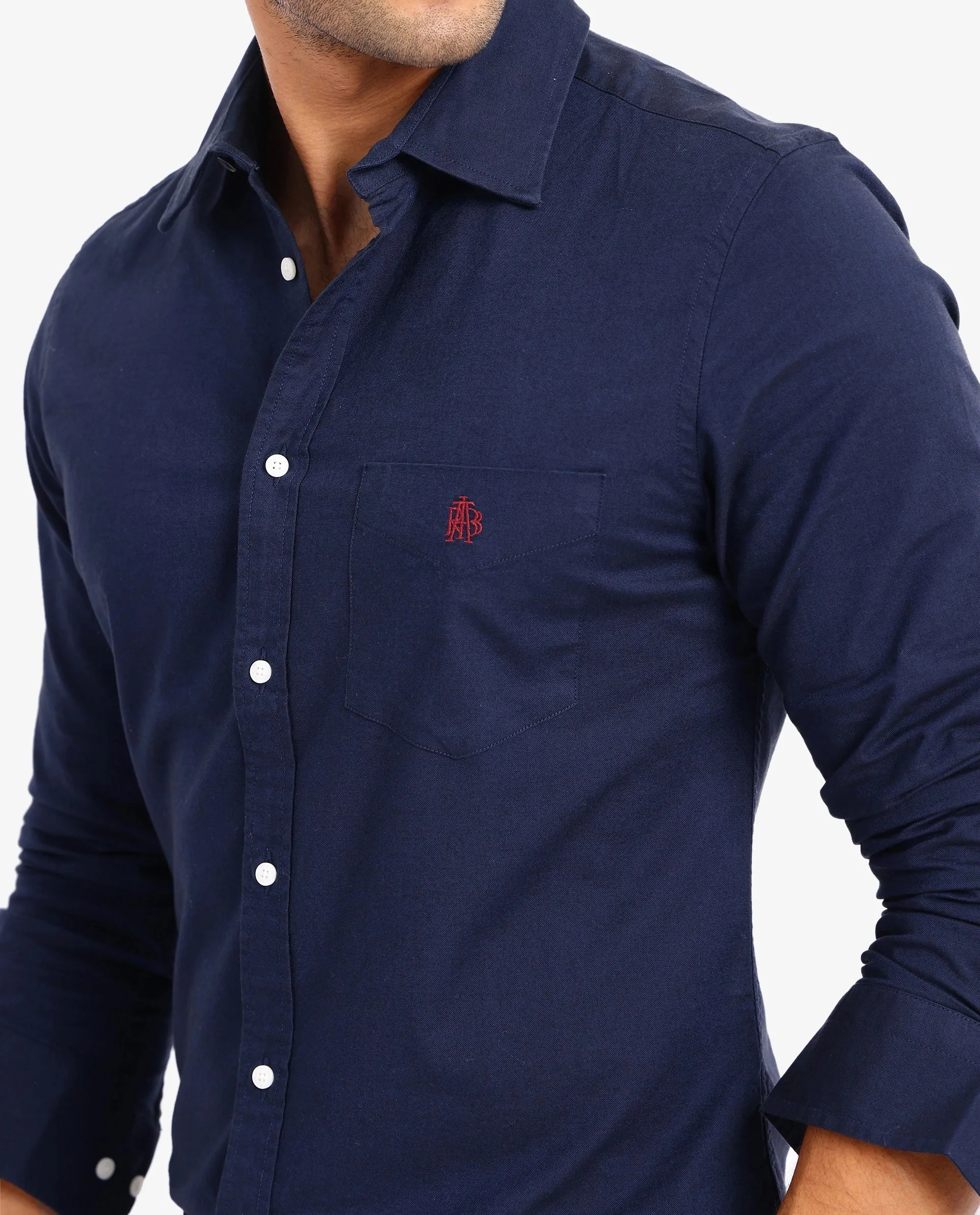 Rare Rabbit Men Oxo Navy Full Sleeve Collared Neck Button Closure Regular Fit Plain Shirt