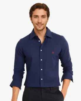 Rare Rabbit Men Oxo Navy Full Sleeve Collared Neck Button Closure Regular Fit Plain Shirt