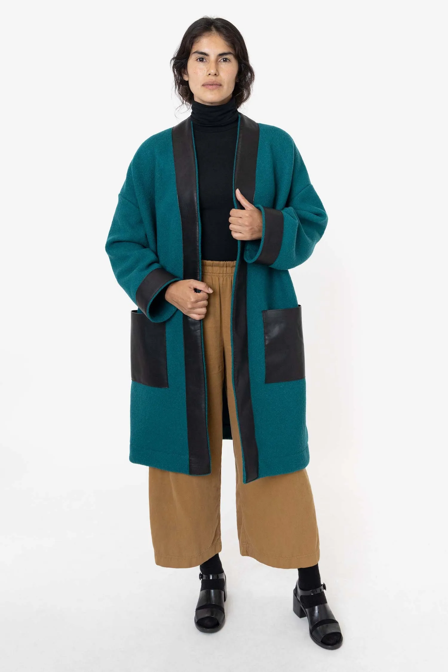 RWL100 - Wool Coat with Leather Trim