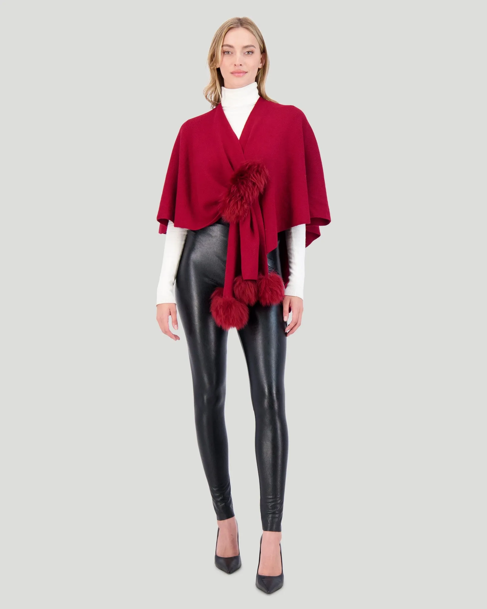 Select Wool Cape with Toscana Shearling Lamb Pompom