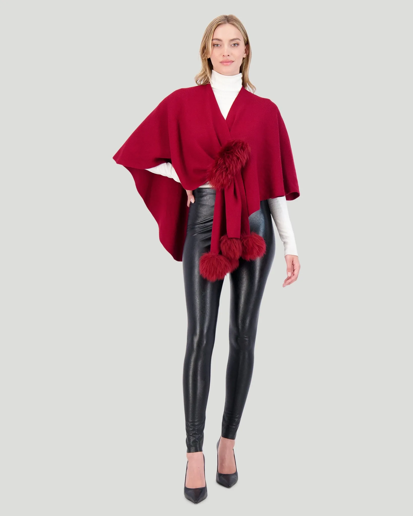 Select Wool Cape with Toscana Shearling Lamb Pompom