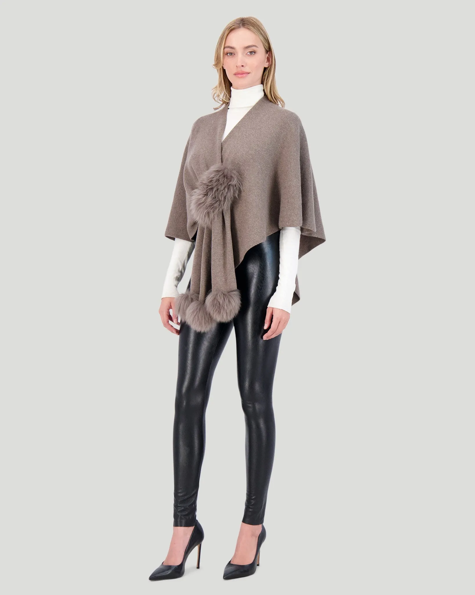 Select Wool Cape with Toscana Shearling Lamb Pompom