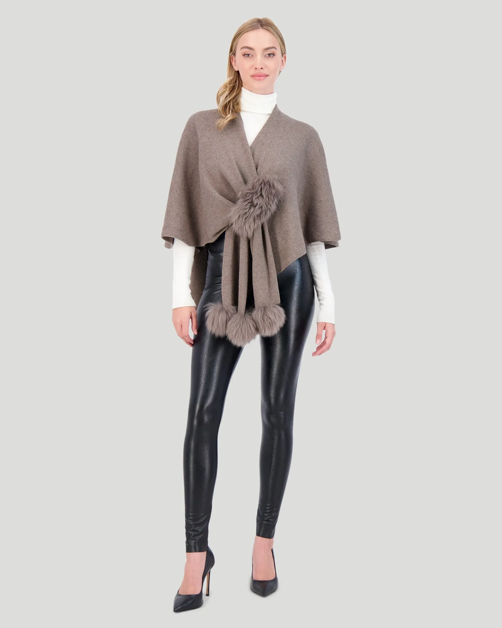 Select Wool Cape with Toscana Shearling Lamb Pompom