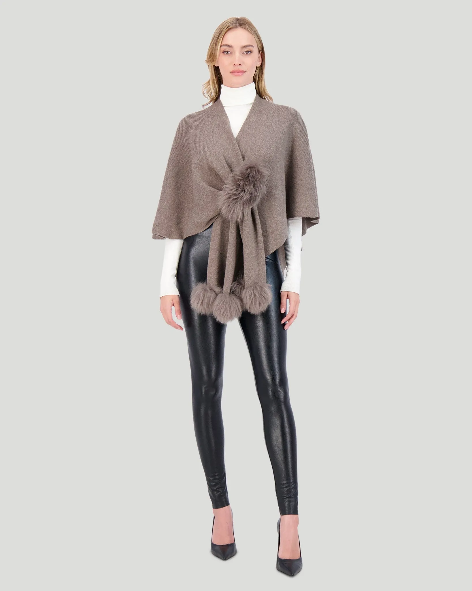 Select Wool Cape with Toscana Shearling Lamb Pompom