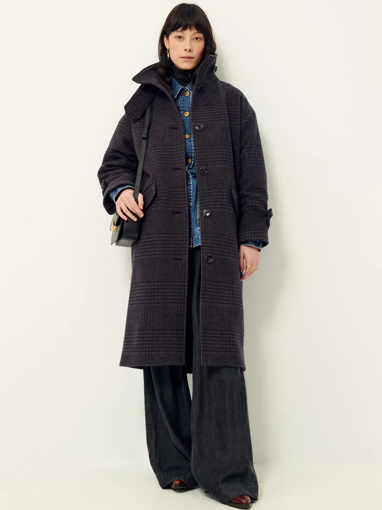 Sessun MiaMia Check Coat in Navy Brown