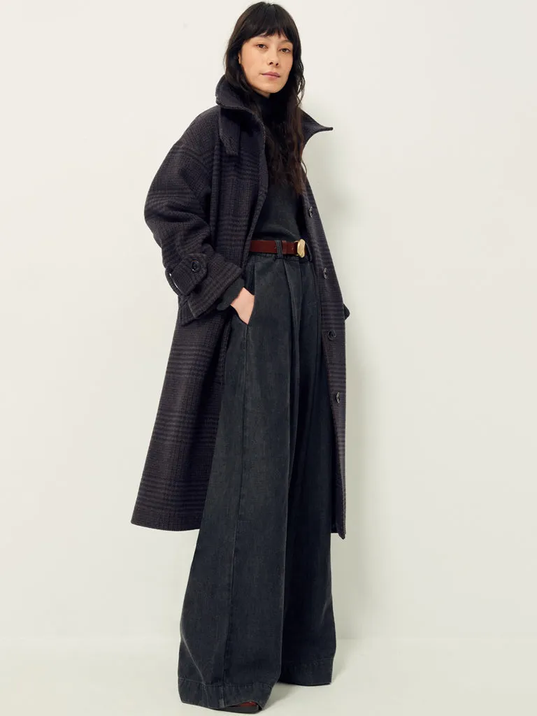 Sessun MiaMia Check Coat in Navy Brown