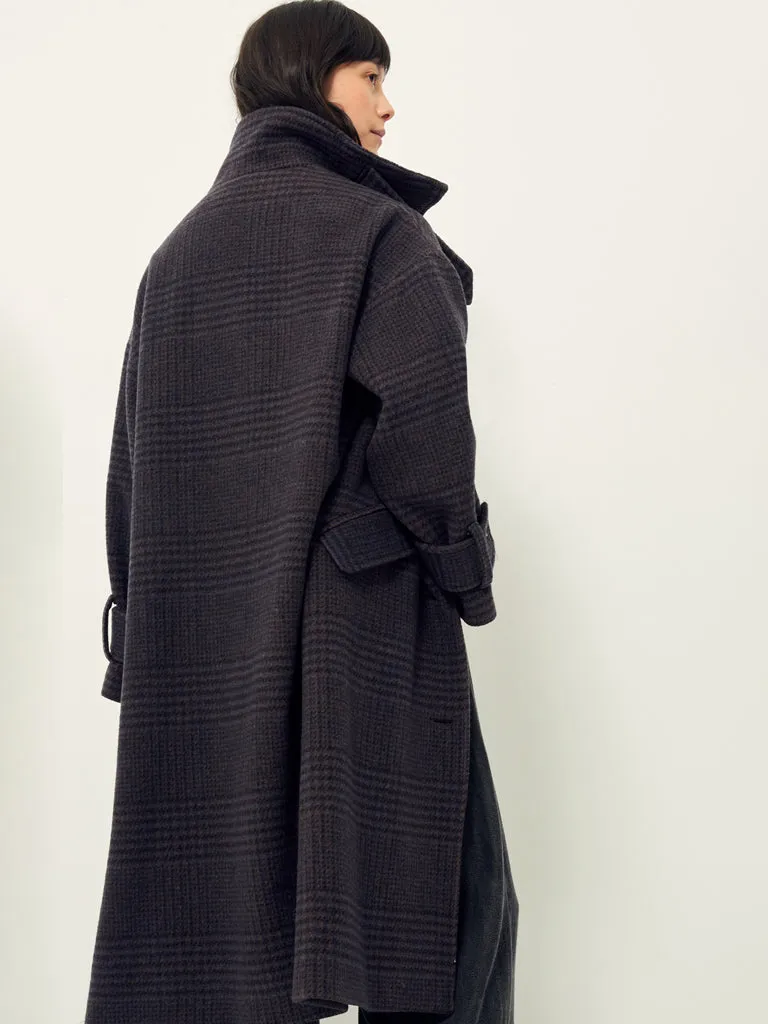 Sessun MiaMia Check Coat in Navy Brown