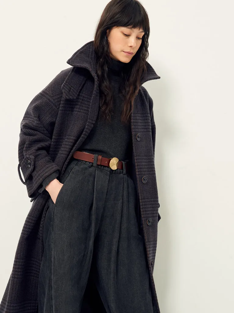 Sessun MiaMia Check Coat in Navy Brown