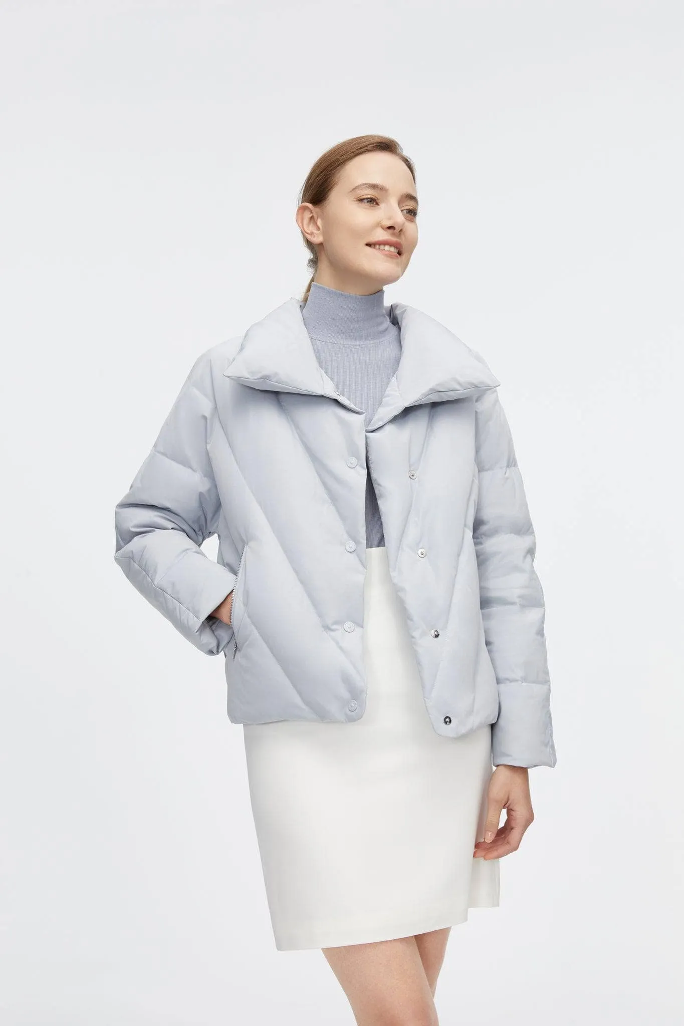 Short Goose Down Jacket With Lapel