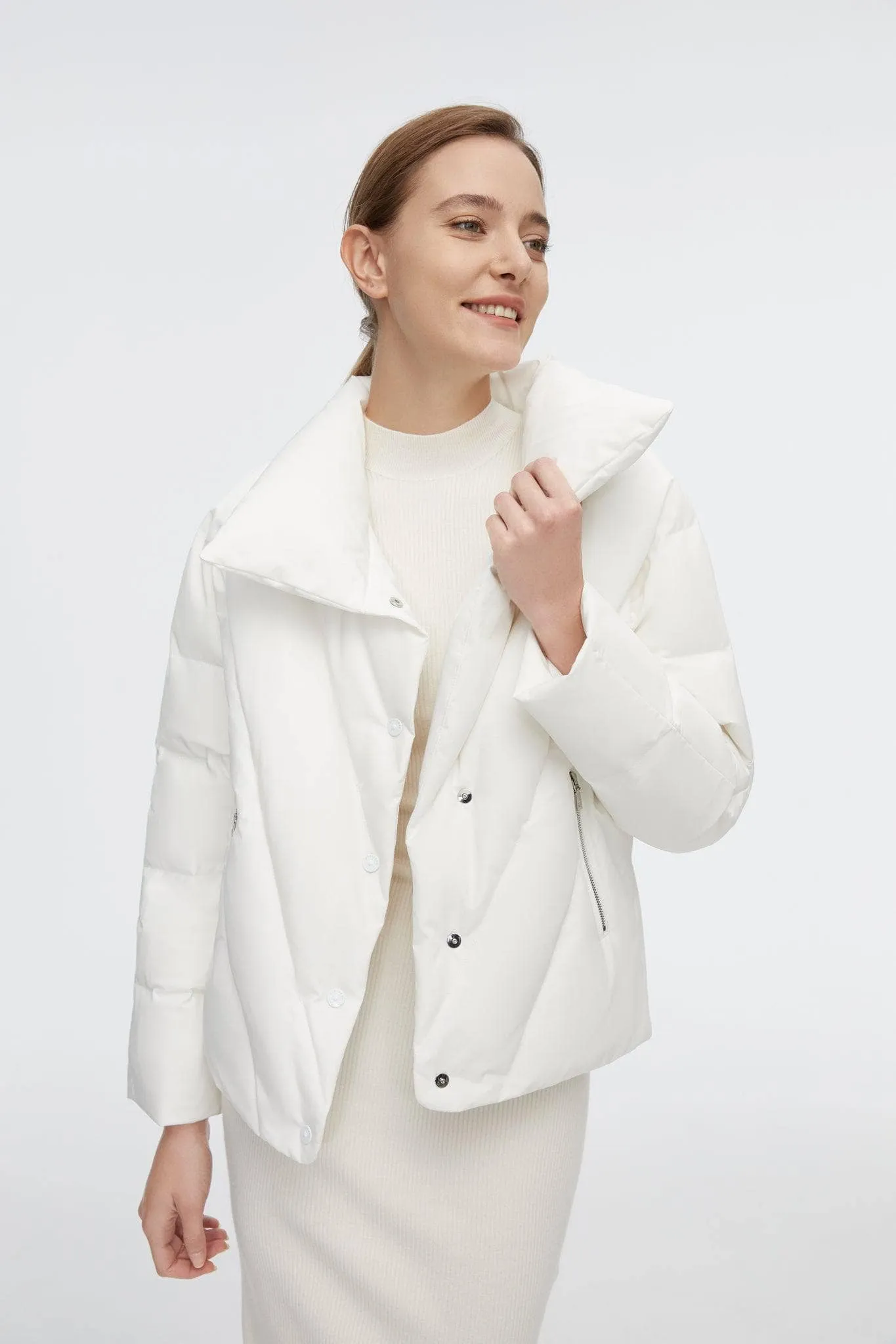 Short Goose Down Jacket With Lapel