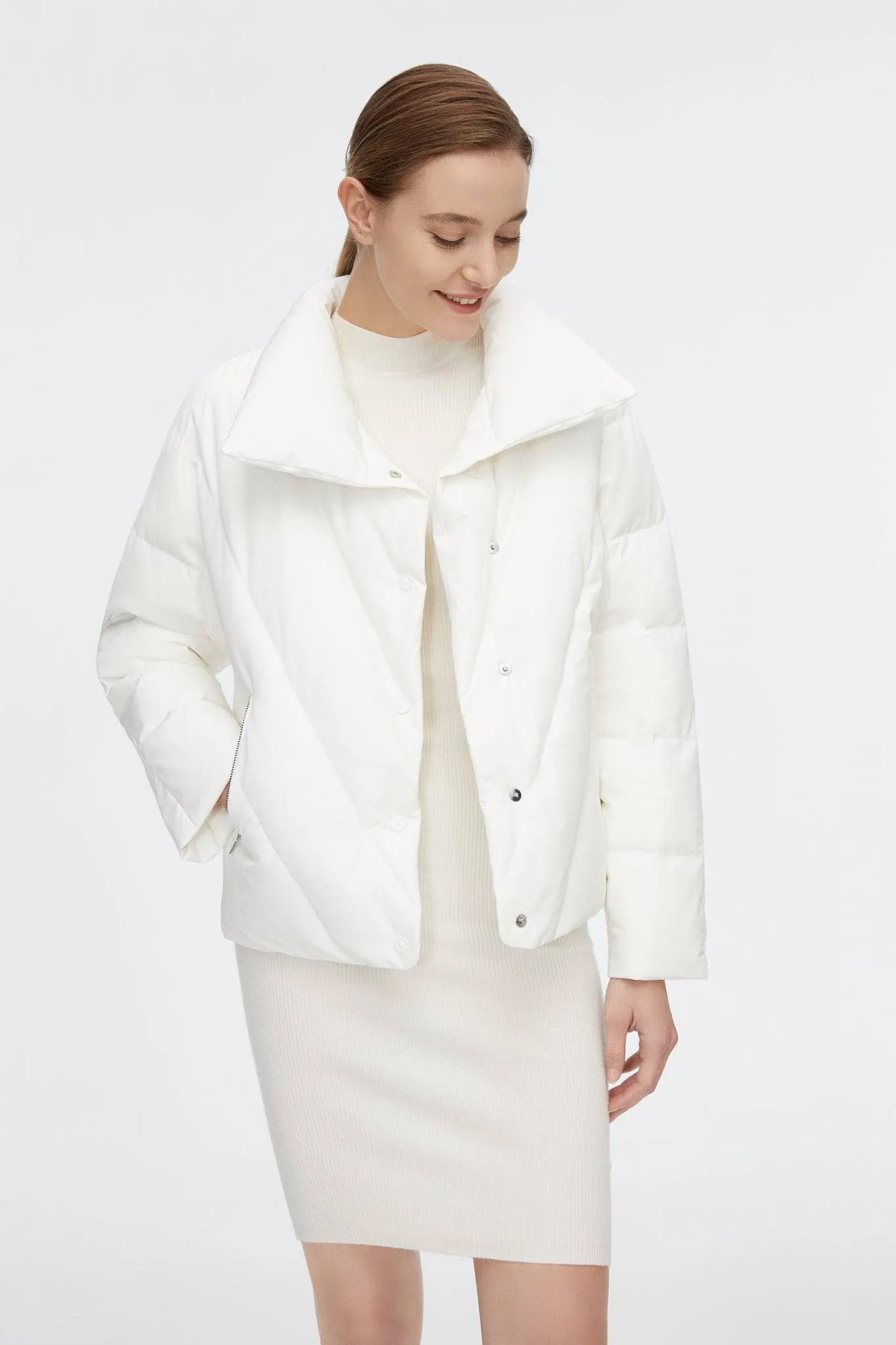 Short Goose Down Jacket With Lapel