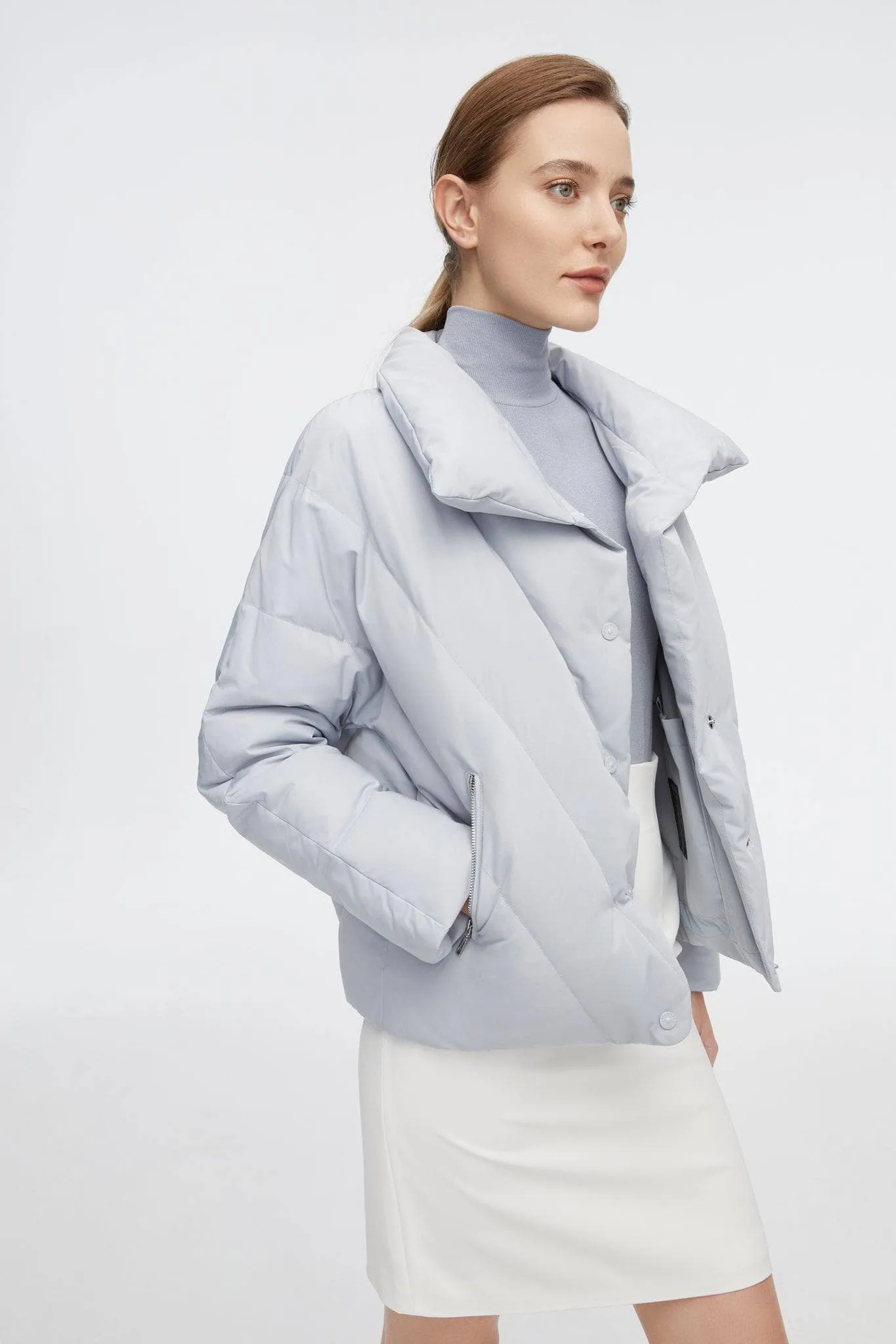 Short Goose Down Jacket With Lapel