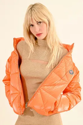 Short Quilted Down Jacket - Orange