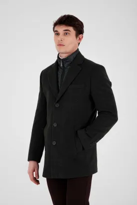 Slim Fit Cachet Rodos Notch Lapel Wool Blend Green Coat, Green D.