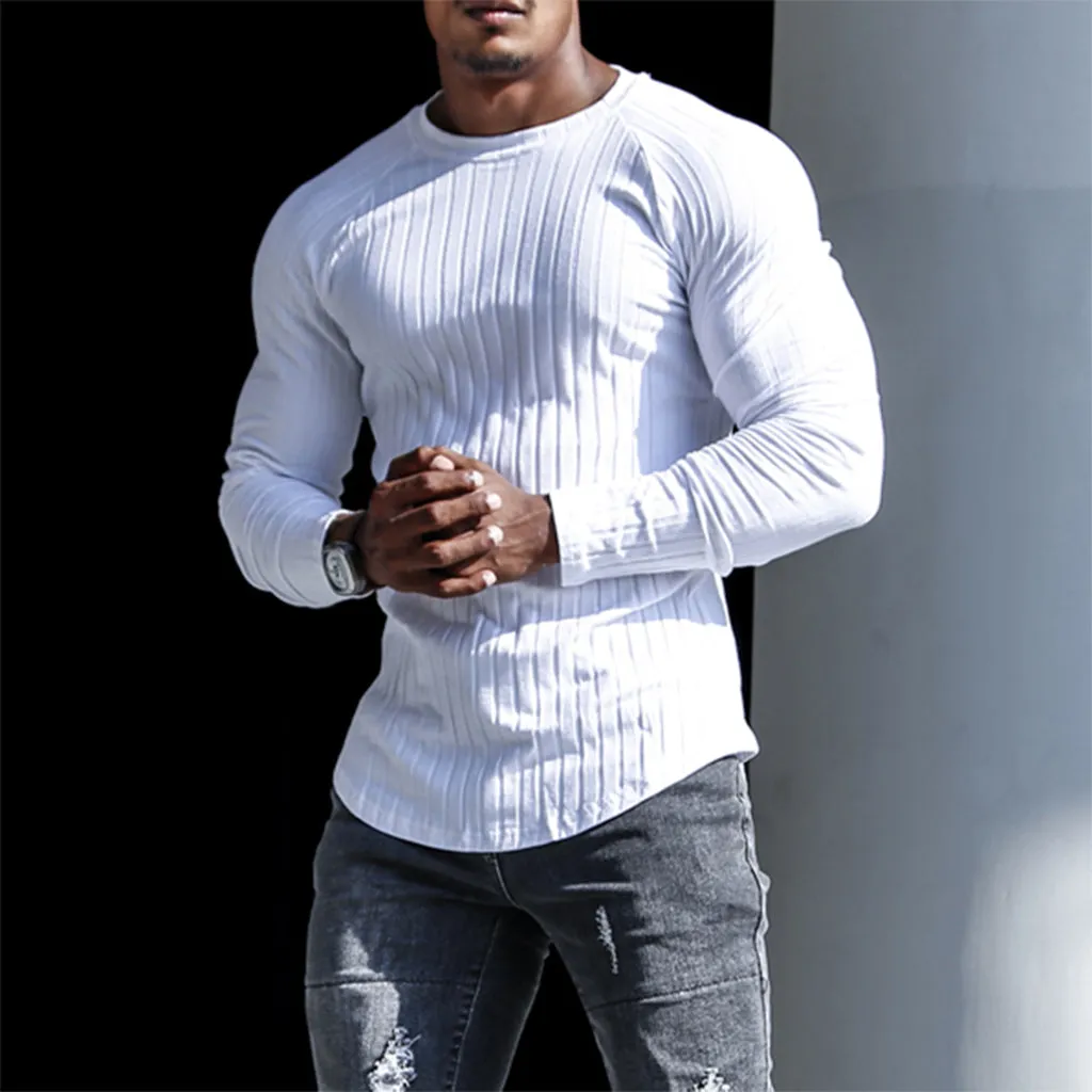 SOLID COLOR STRIPED RAGLAN  LONG SLEEVE T-SHIRT