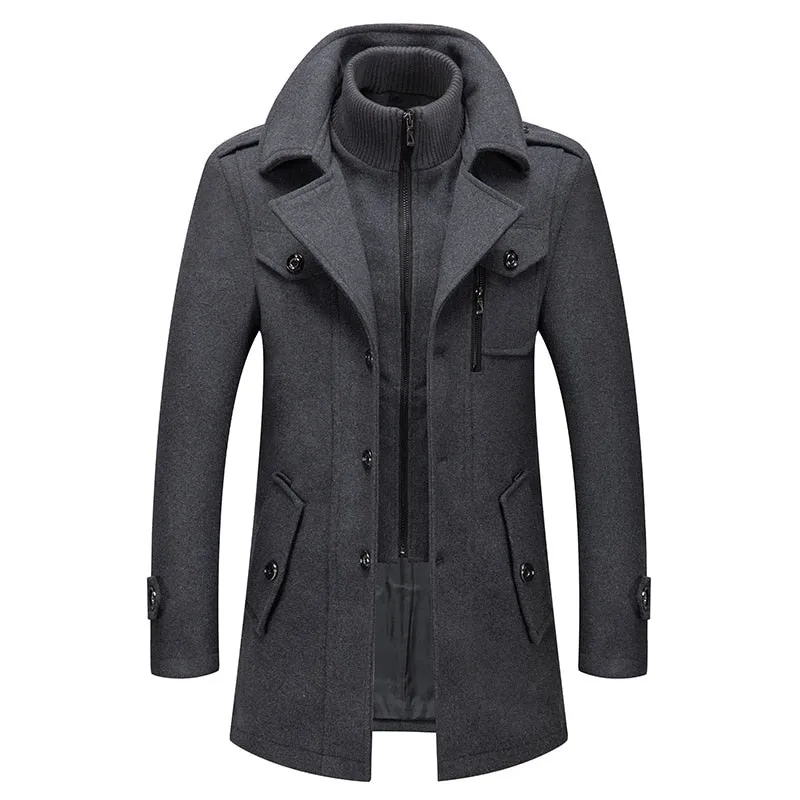 Stylish Winter Double Collar Wool Coat