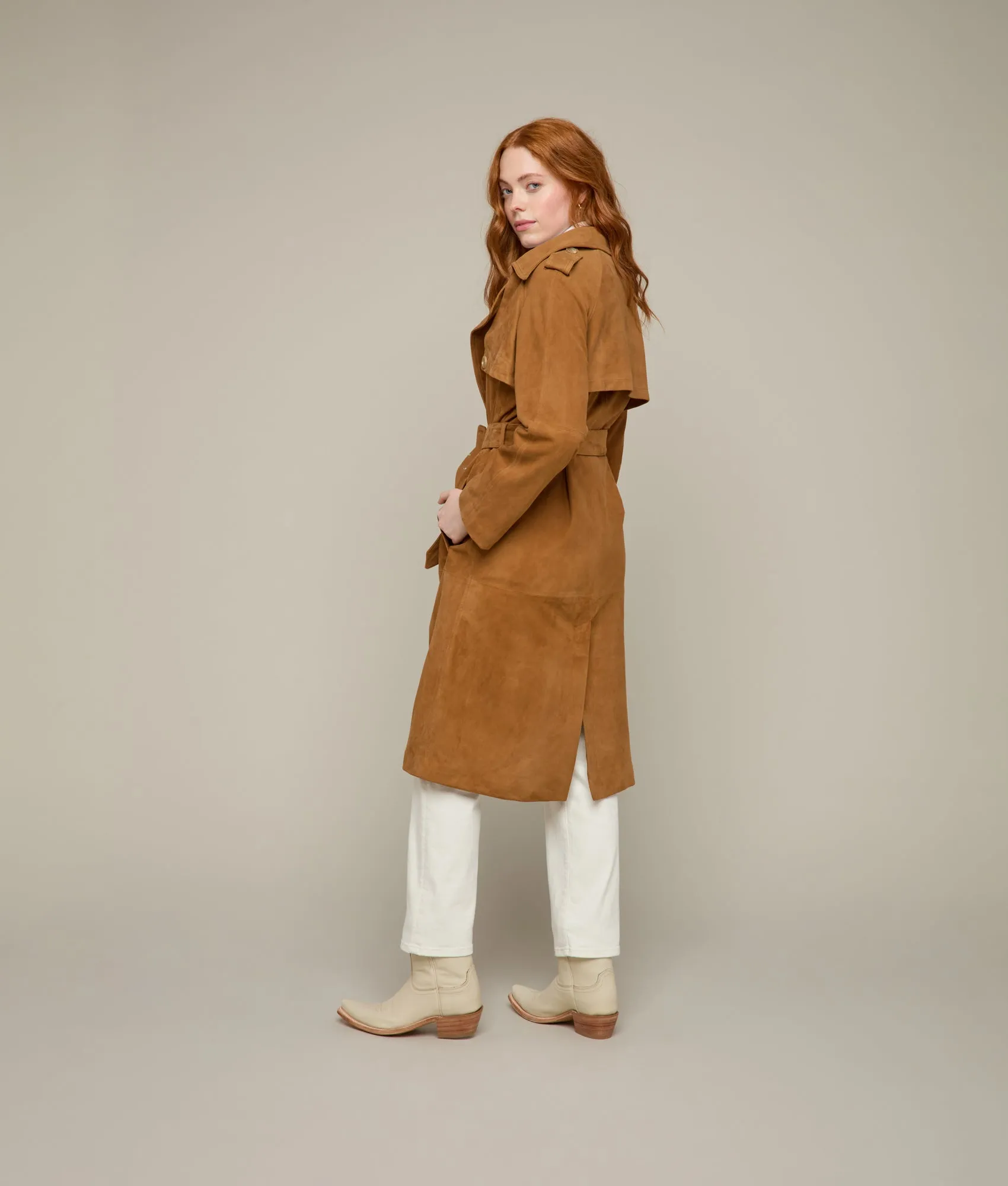 Suellen Suede Trench Coat :: Caramel