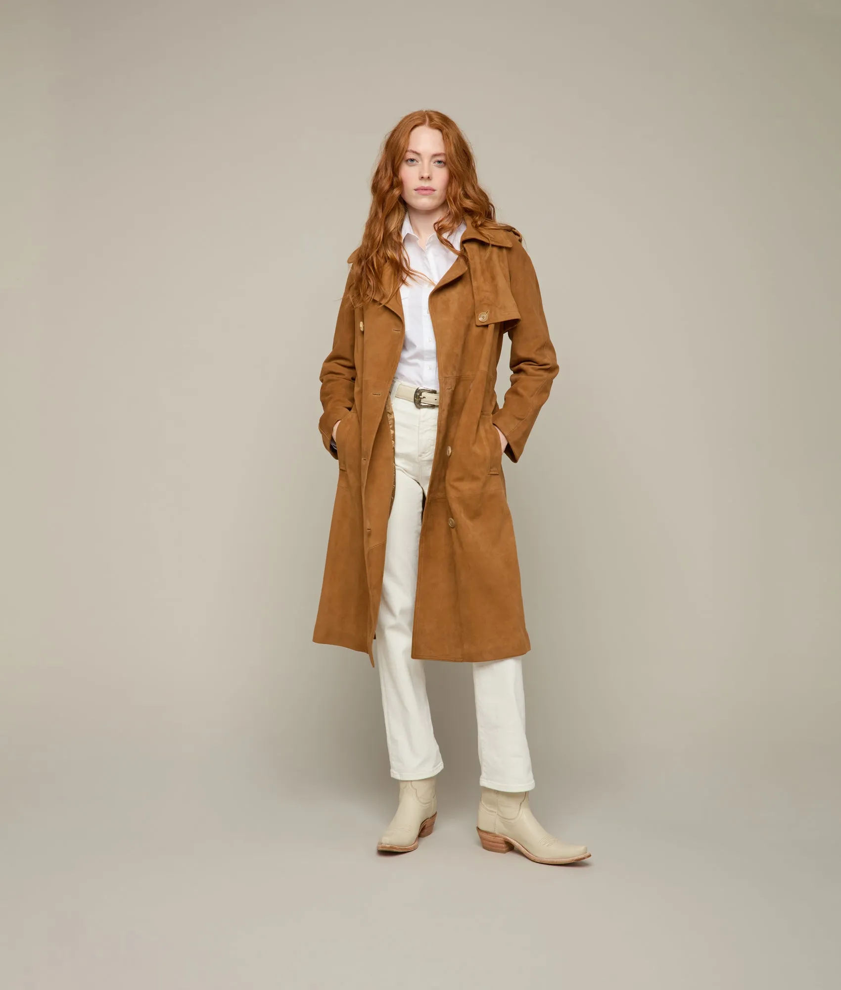 Suellen Suede Trench Coat :: Caramel