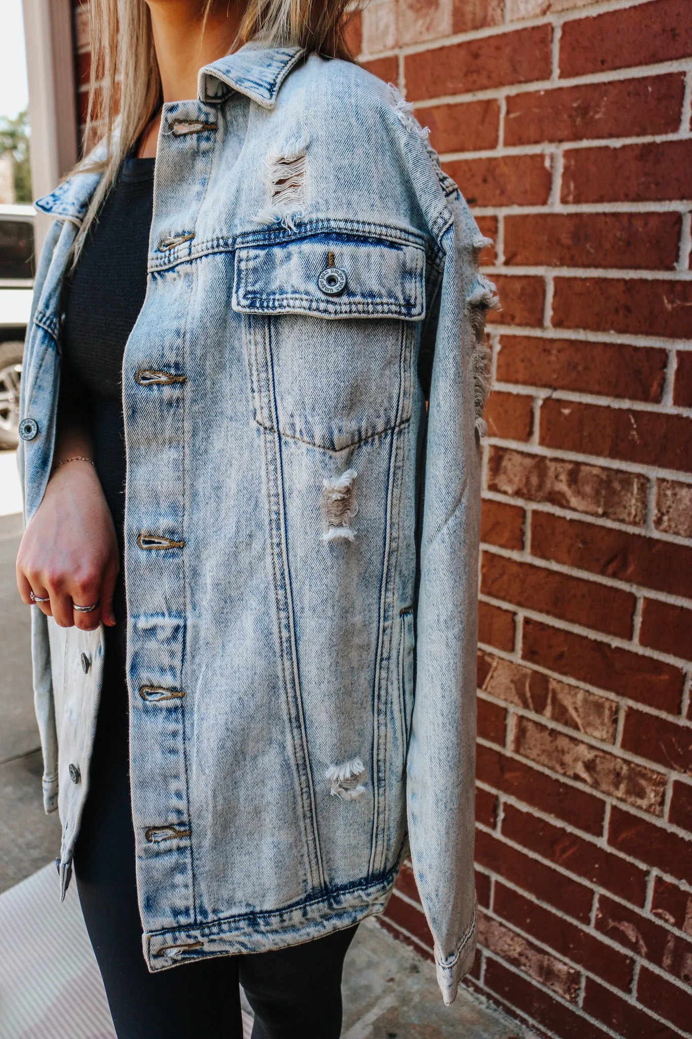 The Favorite Denim Light Wash Distressed Jacket