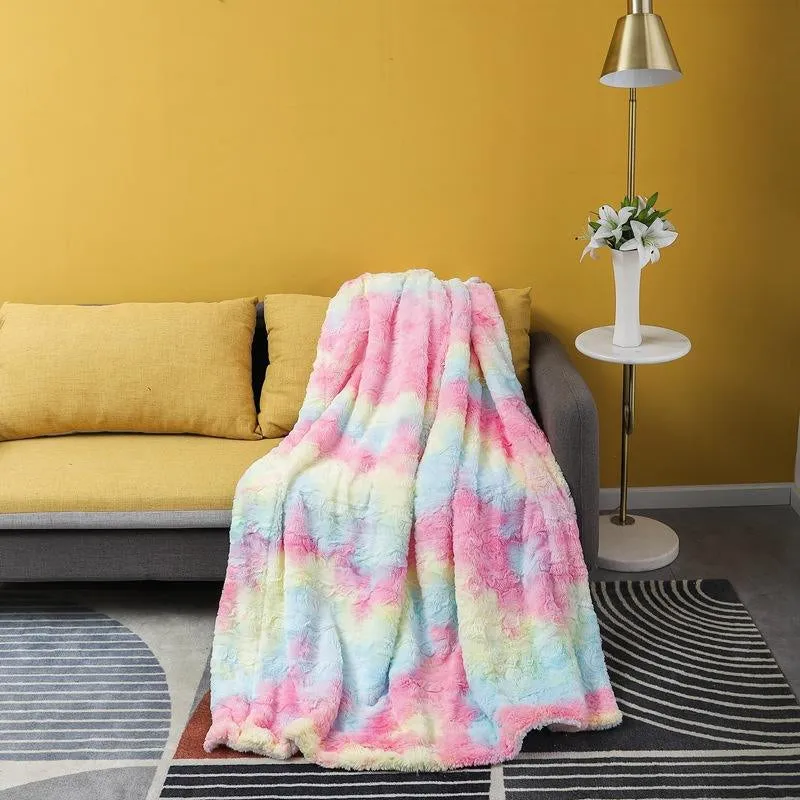 Thickened Double Layer Lamb Wool Blanket Faux Fur Plush Tie-dye Blanket