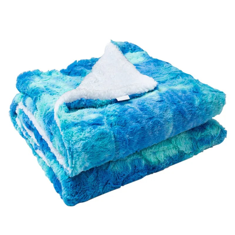 Thickened Double Layer Lamb Wool Blanket Faux Fur Plush Tie-dye Blanket