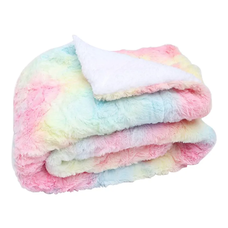 Thickened Double Layer Lamb Wool Blanket Faux Fur Plush Tie-dye Blanket