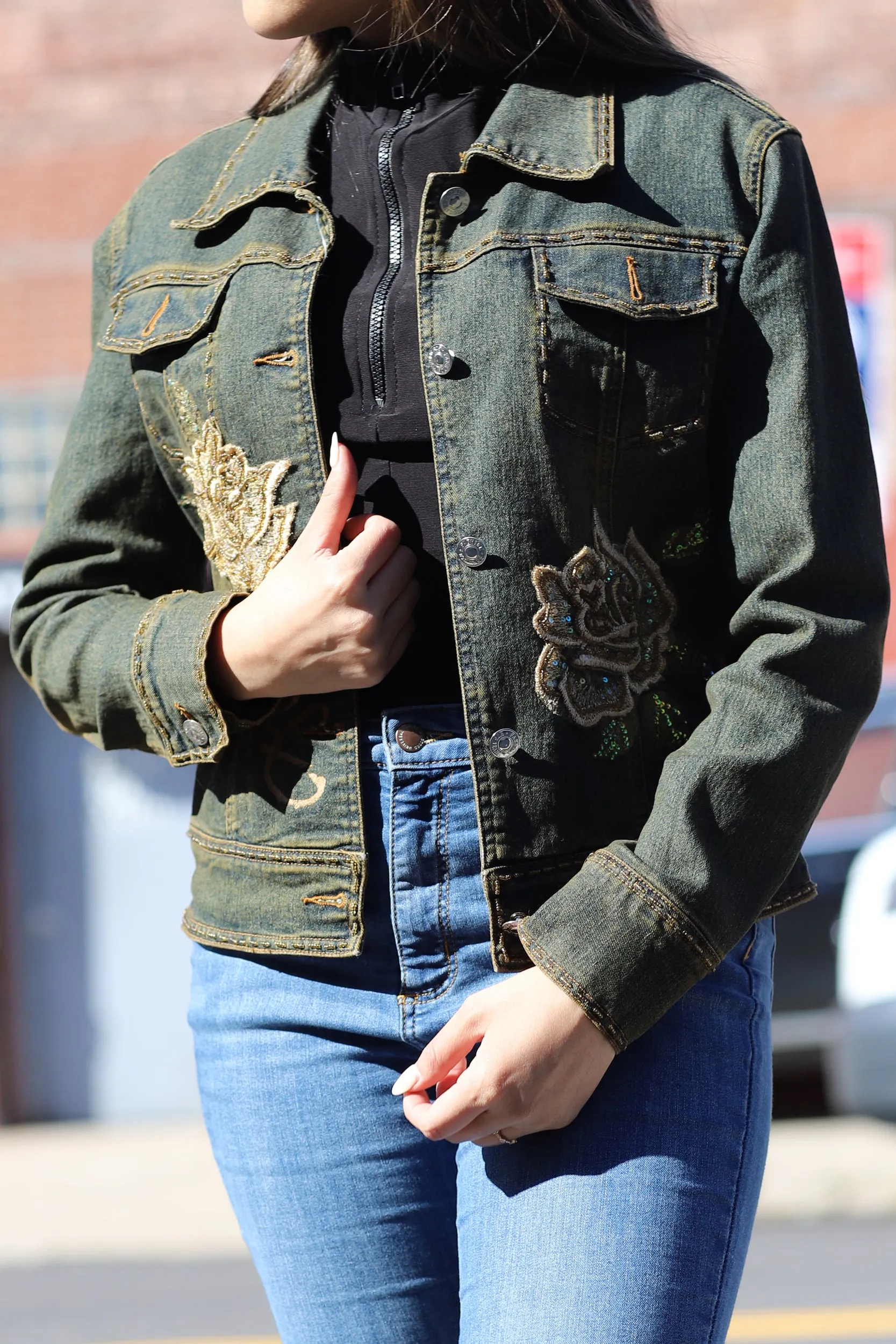 Vintage Embroidered Denim Jacket - Natural