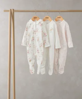 Watercolour Flowers Sleepsuits (Set of 3) - Pink