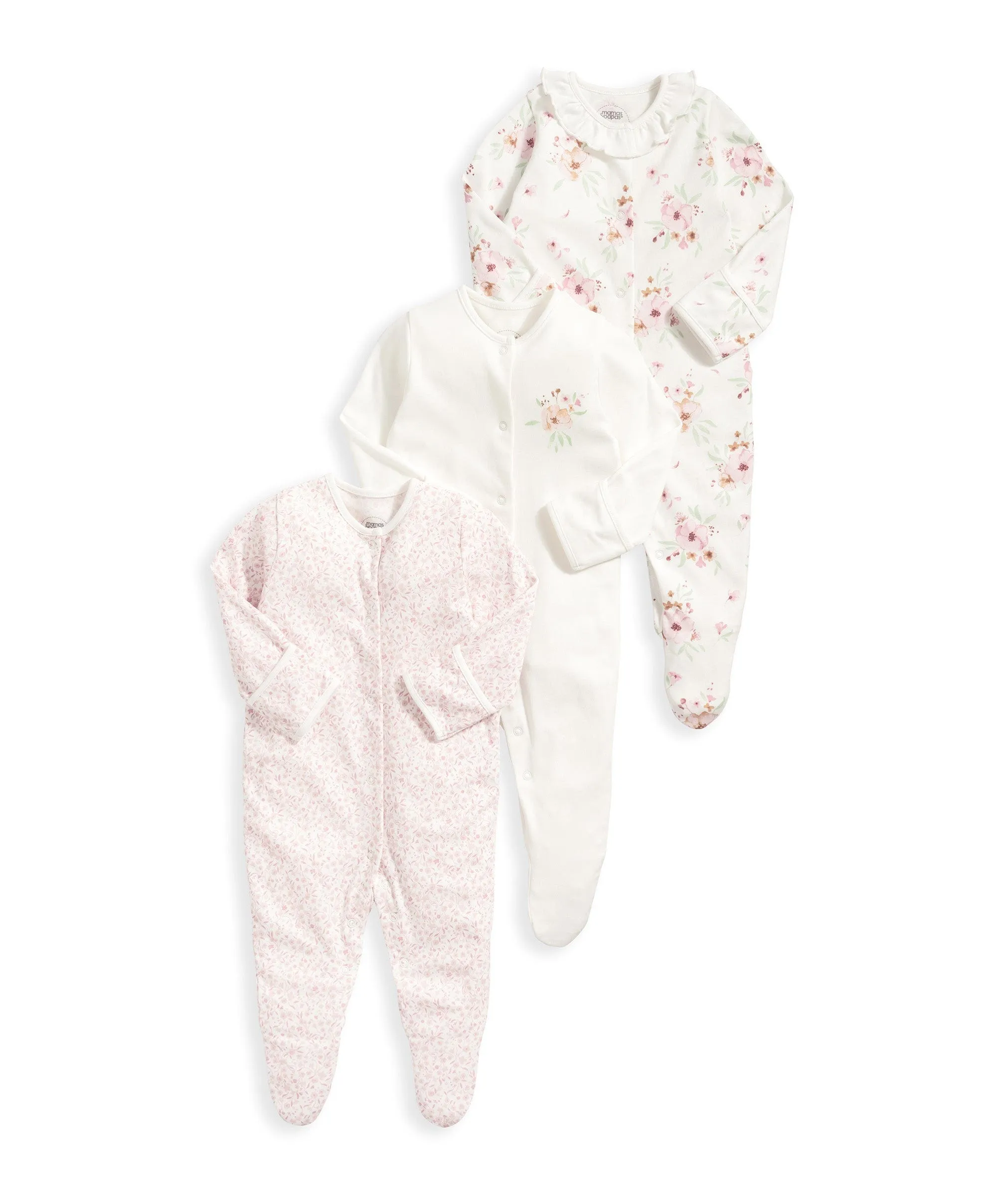 Watercolour Flowers Sleepsuits (Set of 3) - Pink