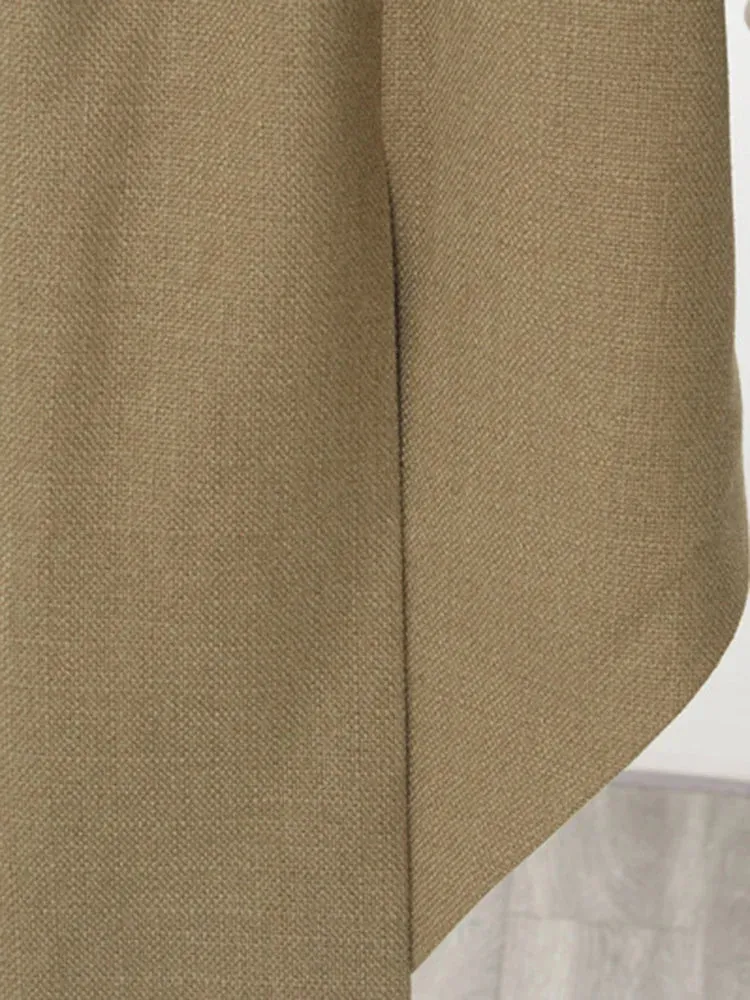 Women's Khaki Woolen Asymmetrical Long Coat