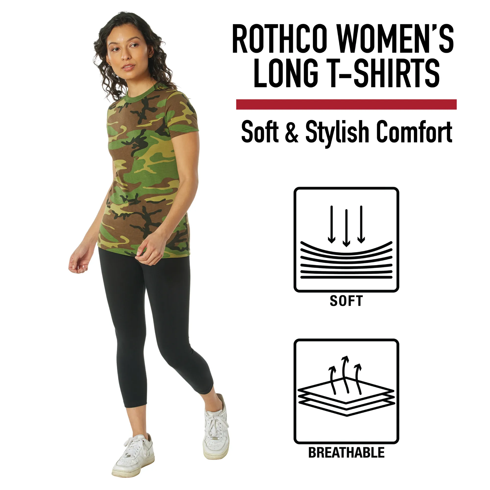 Woodland Camouflage - Womens Military Long T-Shirt